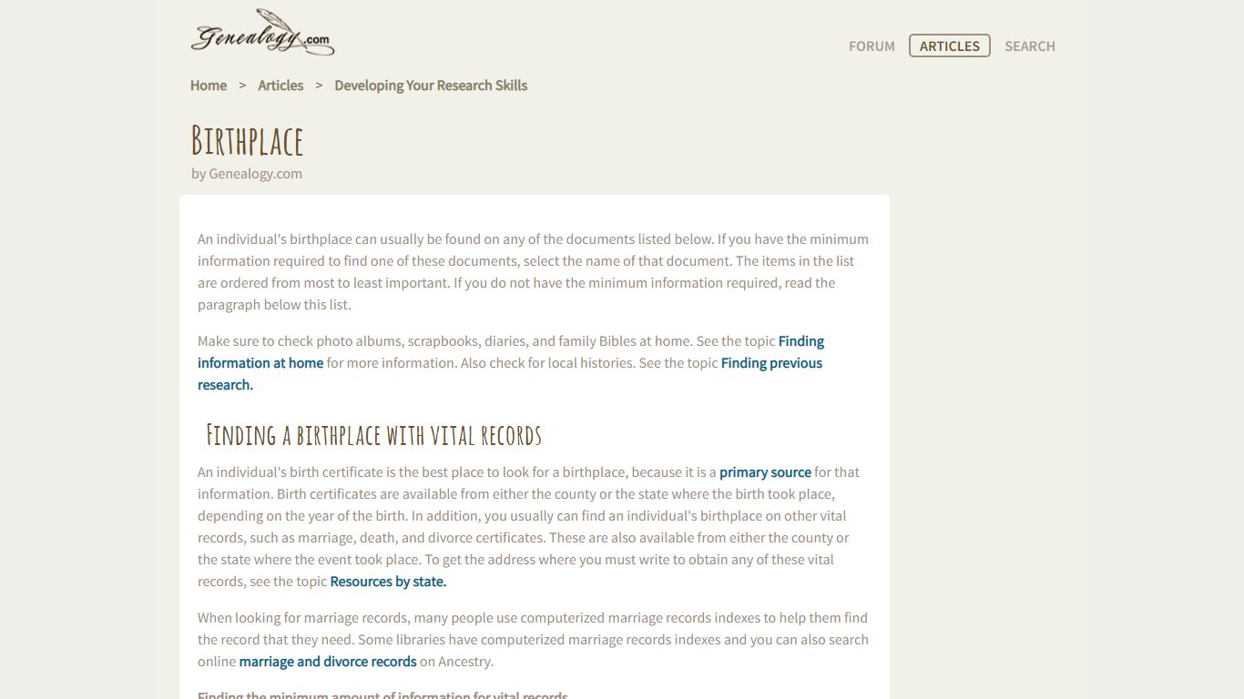 Finding a birthplace - Genealogy.com